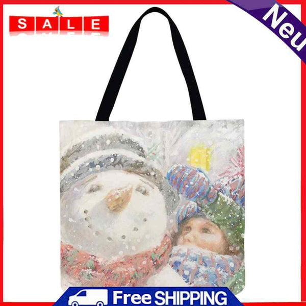 SoeHong Women's Snowman and Child Shopping Bag, Printed, Large Capacity,