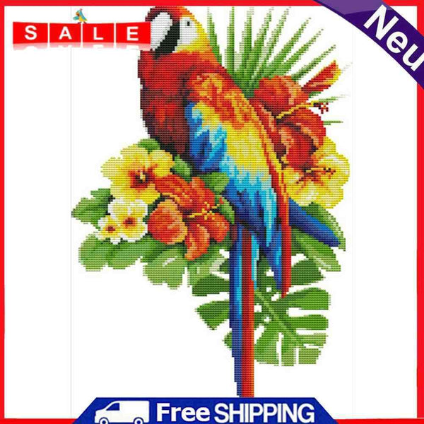 14CT Partial Cross Stitch Flower Parrot Counted DIY Embroidery Home Decoration