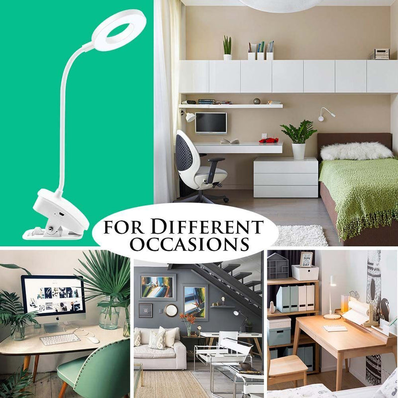 White Eye Protection Table Lamp for Bedside LED Ring Shape Clip On Table Light