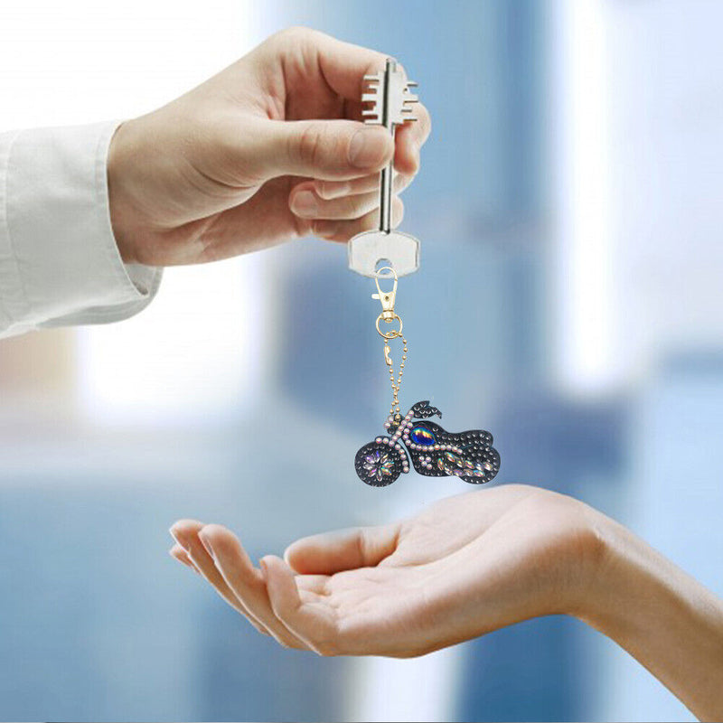Motorcycle Special Shaped DIY Bright Diamond Painting Kit Keychain for Bag Newly