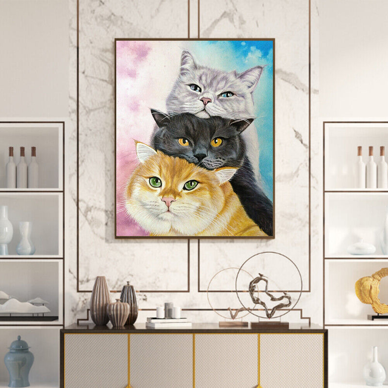 Three Cats Oil Paint By Numbers DIY Home Decoration Gift Wall Art Picture Kit