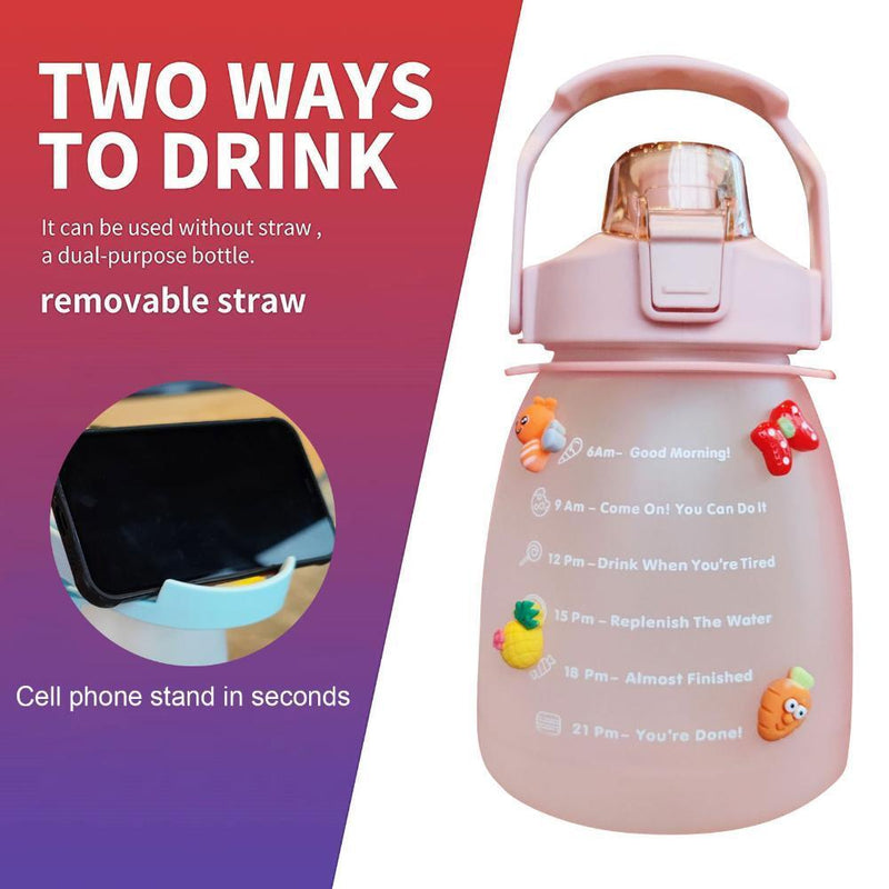 Water Bottle - Cute Belly Bottles Water Jug with Time Marker 1.3L (Pink)