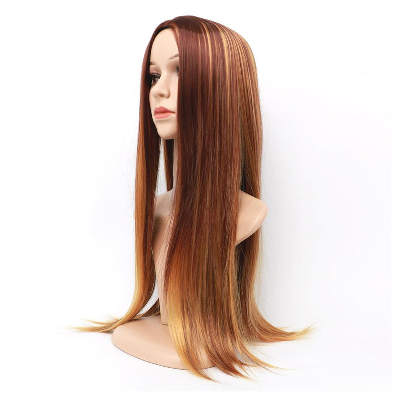 Women Fashion Ombre Brown Human Hair Wigs Brazilian Full Long Straight Front Wi~