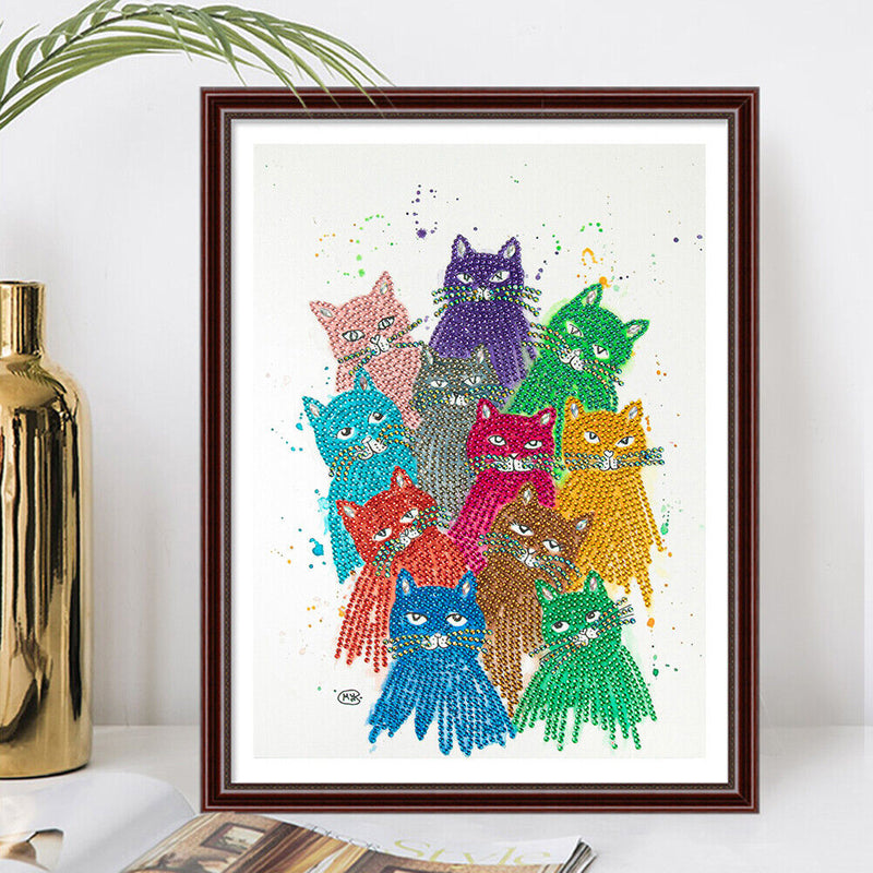 Part Special Shaped Drill Diamond Painting Colorful Cat DIY Handmade Art Gift