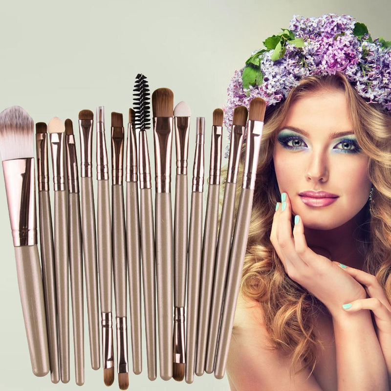 15pcs Makup Soft Brushes Eyeshadow Eye Powder Brow Foundation Cosmetic Kit-
