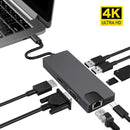 USB 3.0 USB Type-C Hub Docking Station Gigabit Ethernet 4K HDMI For Laptop PC