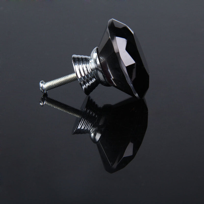 10X 40mm Diamond Shape Crystal Glass Drawer Cabinet Pull Handle Knob Black