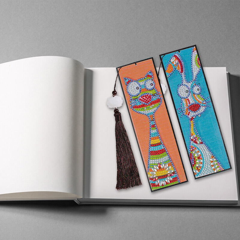 2pcs Special Shaped Drill Diamond Leather Tassel Bookmark DIY Art (SQ15) Newly