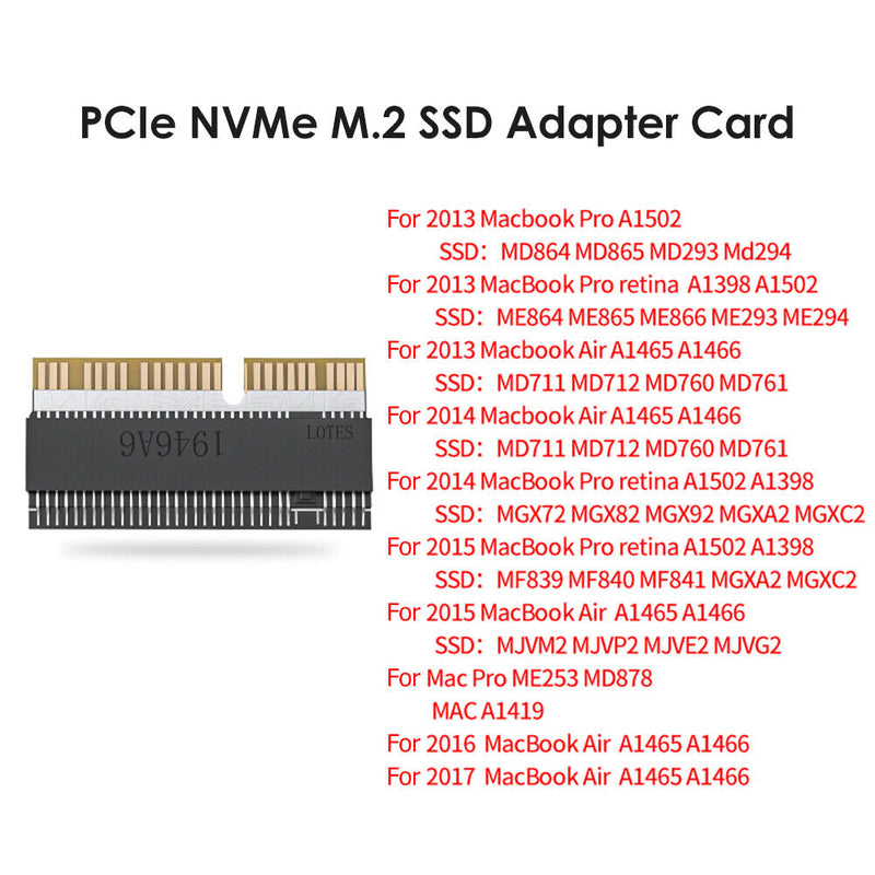M.2 NGFF NVMe SSD Adapter Card for MacBook Air Pro 2013-2017 (NVME-MA1S1)