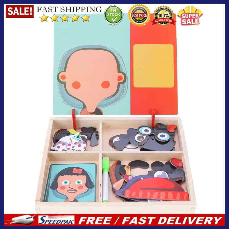 Baby Wooden Magnetic Puzzle Board Dress Up Games Children Educational(04)