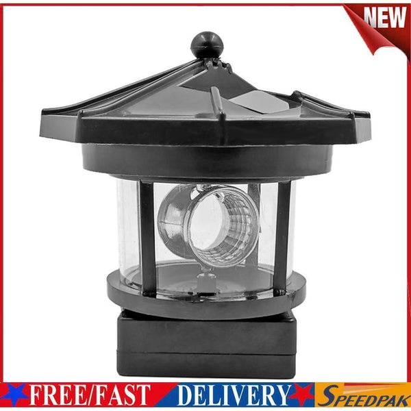 Lighthouse Solar LED Light Garden Outdoor Beacon Rotating Beam Lamp (Black) #F