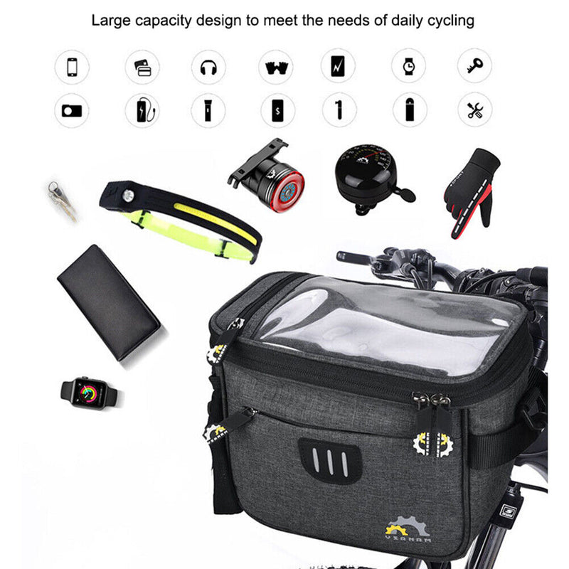 Bicycle Riding Front Frame Handlebar Bag Bike Touch Screen Phone Drink Holder