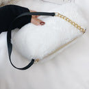 Plush Underarm Handbags Women Retro Fashion Shoulder Bags Animal Chain Wristlet