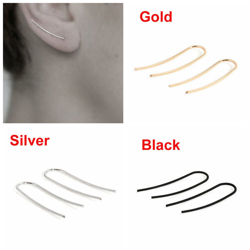 Women Minimalist Party Club Geometry Simple U Earrings Copper Line Ear Stud