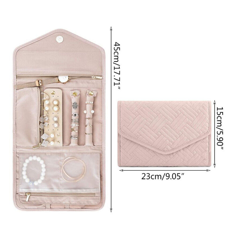 Jewelry Storage Bag Foldable Jewelry Case Durable Polyester Handbag (Pink)
