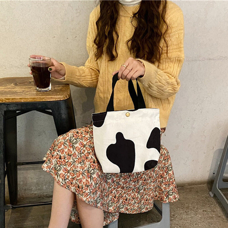 Portable Corduroy Lunch Bags Student Animal Pattern Bento Case Lunch Picnic Tote