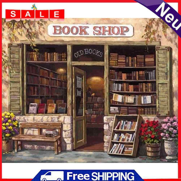 Frameless Oil Paint By Numbers DIY Bookshop Picture Craft Room Decoration Kit