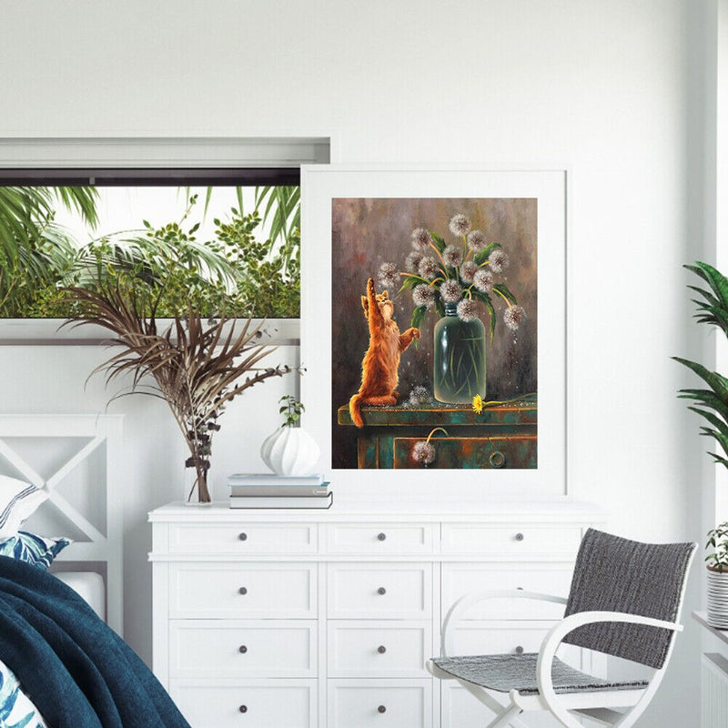 Cat Playing Dandelion Oil Paint By Numbers Kit DIY Acrylic Painting Picture