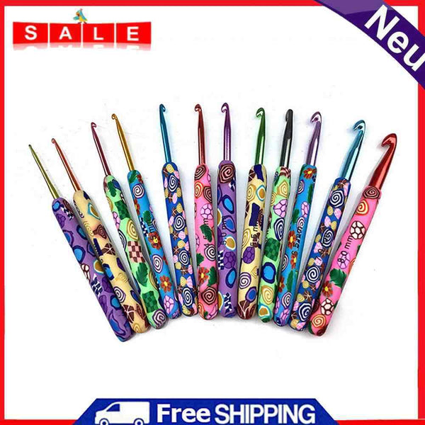 12pcs Ceramic Handle Knitting Needles Aluminum Crochet Hooks Set DIY Craft Tools