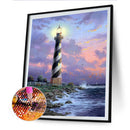 5D DIY Full Drill Round Shape Sea Tower Rhinestone Diamond Drawing for Home