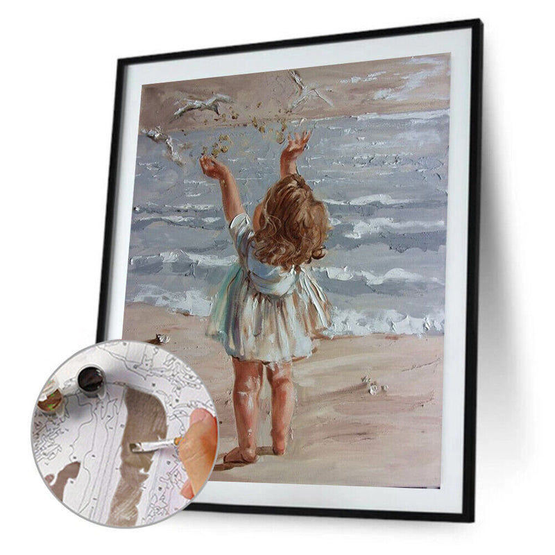 Oil Paint By Numbers Sea Girl Frameless Picture Craft Kit for Home Living Room