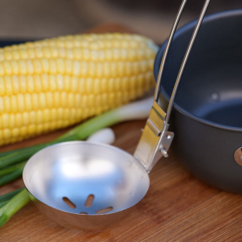 Outdoor Camping Cooking Spoon Tableware Utensils Stainless Steel Slotted Spoon