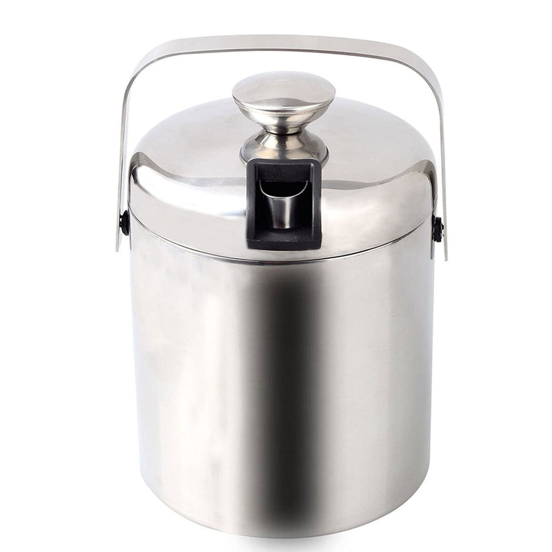 Double Wall Ice Bucket Insulated Stainless Steel with Tongs Strainer (3.2L)
