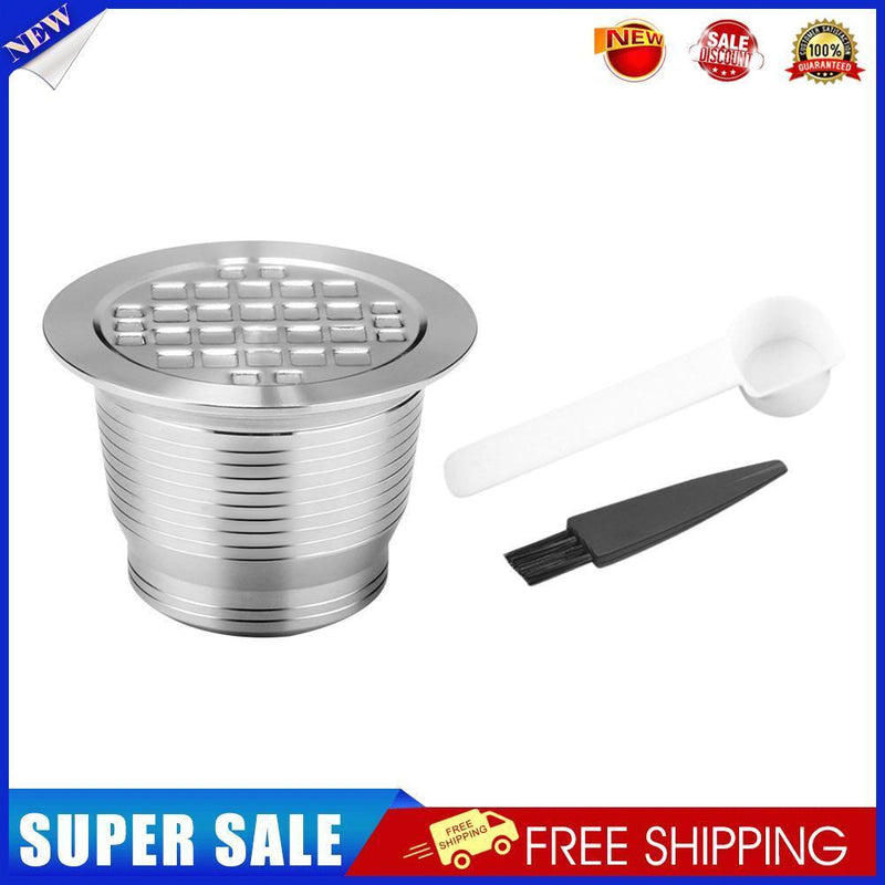 3pcs Coffee Capsule Cup Refillable Baskets Pod + Spoon Brush for Nescafe