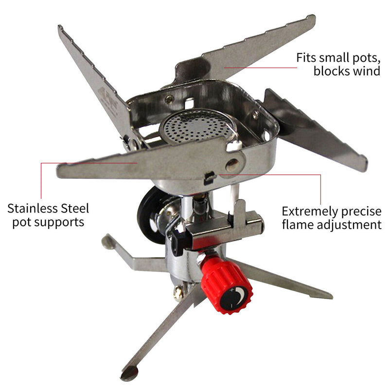 Outdoor Gas Stove Stainless Steel Windproof Cooking Stove Camping Cooking Kit