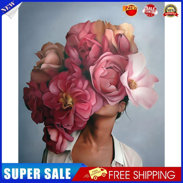 Pink Flower Head Girl Frameless DIY Oil Paint by Numbers Kit Art (S1127)