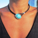 Retro Leather Turquoises Necklace Ethnic Boho Women Beach Statement Choker