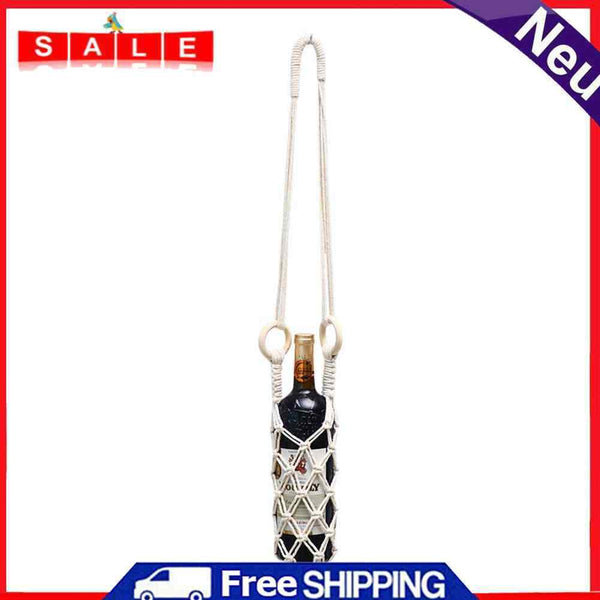Macrame Wine Bottle Carrier - Cotton Hanging Water Bottle Net Bag (1pc)