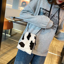 Lady Shoulder Crossbody Bag Cow Milk Leopard Printed Plush Drawstring Mini Purse