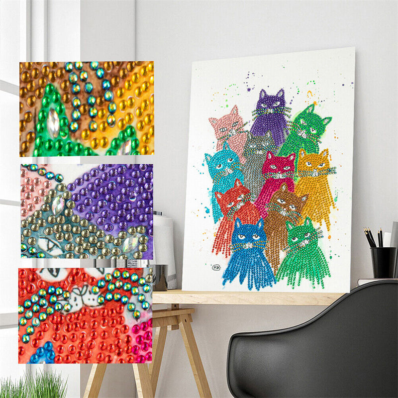 Part Special Shaped Drill Diamond Painting Colorful Cat DIY Handmade Art Gift