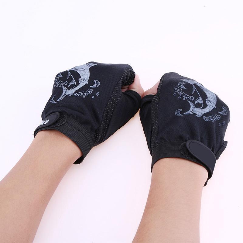 1 Pair Skidproof Half Finger Cycling Fishing Anti-Slip Glove(Black)
