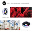 3 in 1-180 Degree Fisheye Lens + 0.67X Wide Angle Lens + 10X Micro Lens