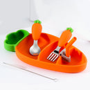 Stainless Steel Silicone Carrot Cutlery Feeding Plate Training Spoon Set Newly
