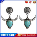 Retro Boho Bull Head Drop Dangle Earrings Western Turquoise Earring Jewelry
