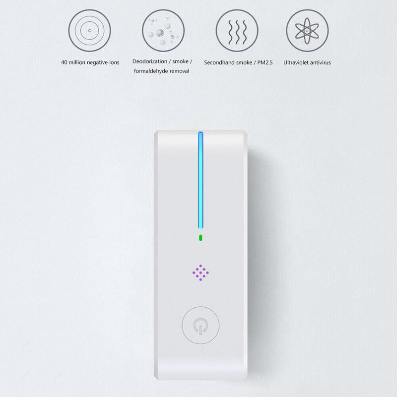 Portable Air Purifier Negative Ion Air Freshener Dust Cleaner (White US)
