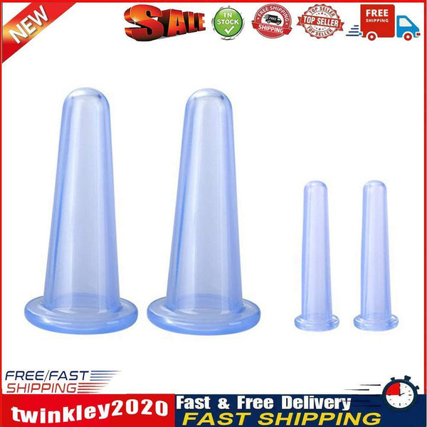 4pcs Vacuum Cupping Can Massage Cupping Apparatus Set Health Care (Blue) Newly