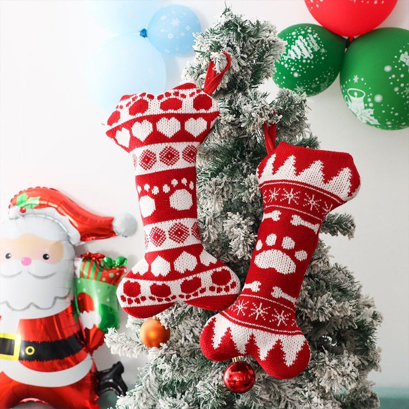 Decoration Party Pet Dog Christmas Stockings Bone Shape Stockings Knit Hanging