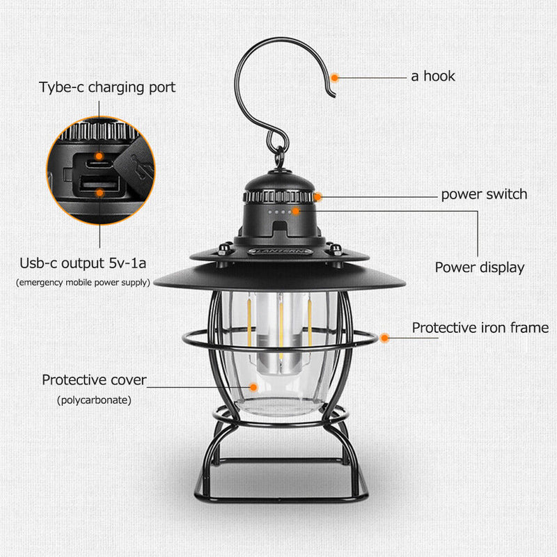 #A Portable Camping Light Stepless Dimming Retro Lantern for Outdoor Camping Hik