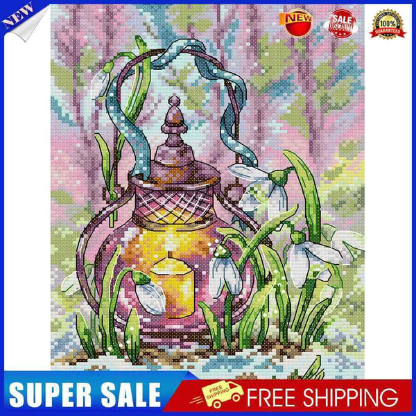 #A Full Cross Stitch 14CT Cotton Thread DIY Lantern Printed Embroidery Kits Deco