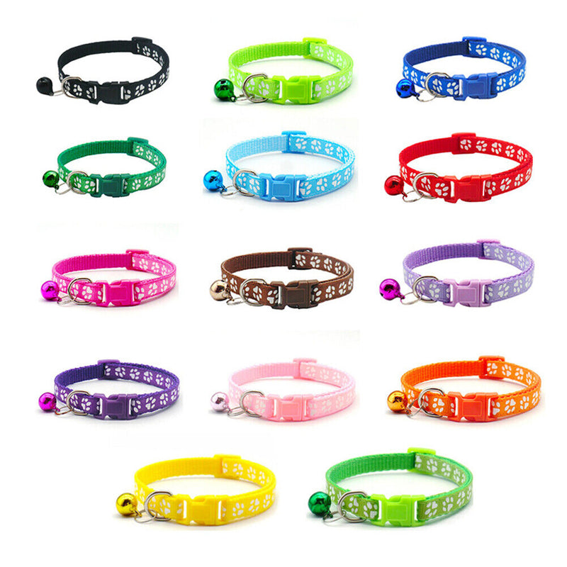12pcs Cat Collar Nylon Pet Collar with Bell Charms Collar for Small Puppy K
