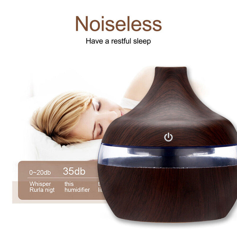 Aroma Oil Diffuser Ultrasonic Wood Grain Air Humidifier (Dark wood grain) Newly