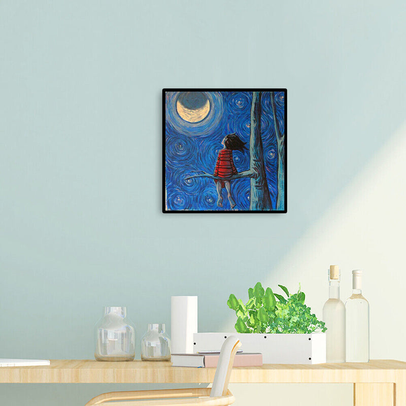 DIY Paint By Number Kit Little Girl Looking at The Moon No Frame Home Decor