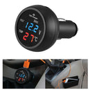 3 in 1 12/24V Car Auto LED Digital Voltmeter Gauge+Thermometer+USB Charger Blue