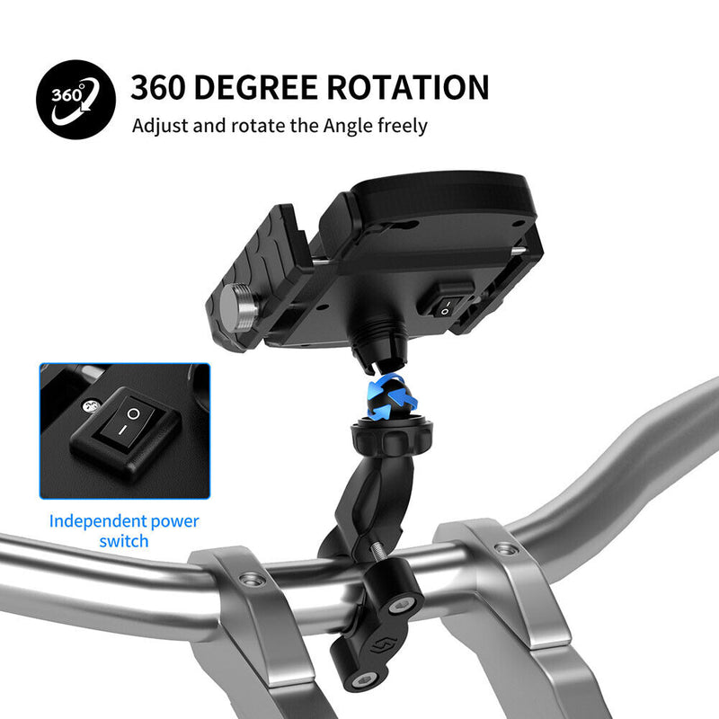 Waterproof Mobile Phone Holder Stand 15W Motorcycle Handlebar QC3.0 USB Charger