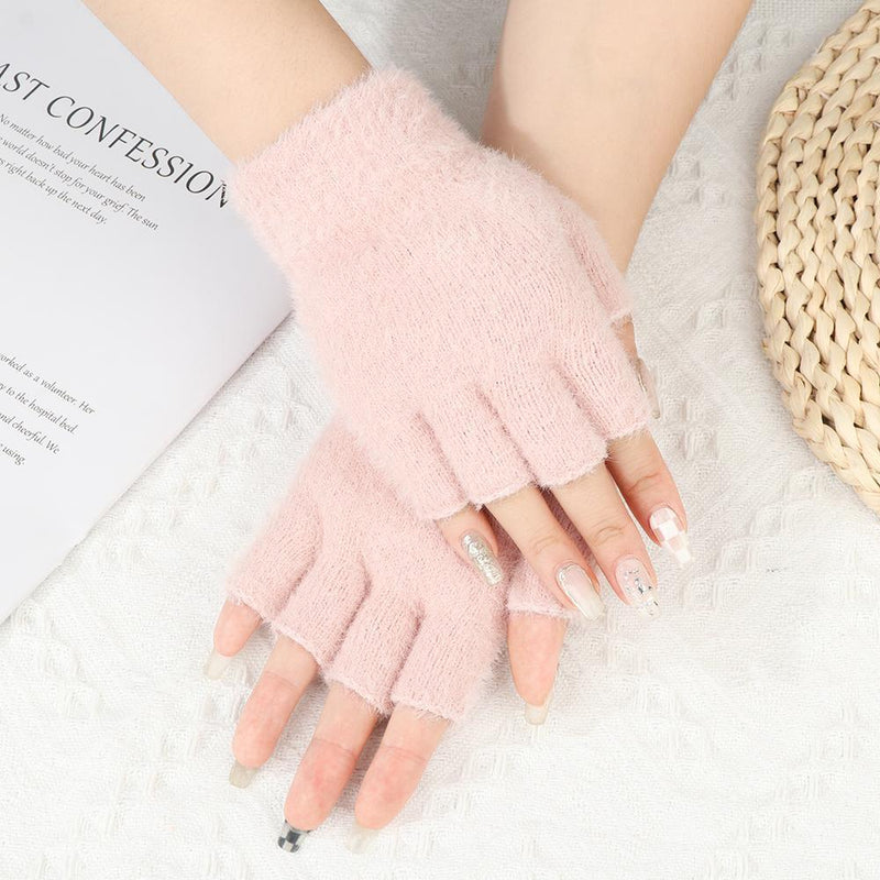 Warm Half Finger Gloves Imitation Mink Hair Fingerless Mittens Plush Knitted