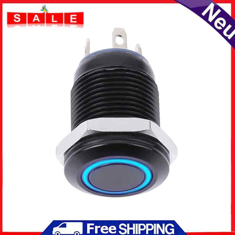 12mm Waterproof Flat Head Top Metal Momentary Push Button On/Off Switch m